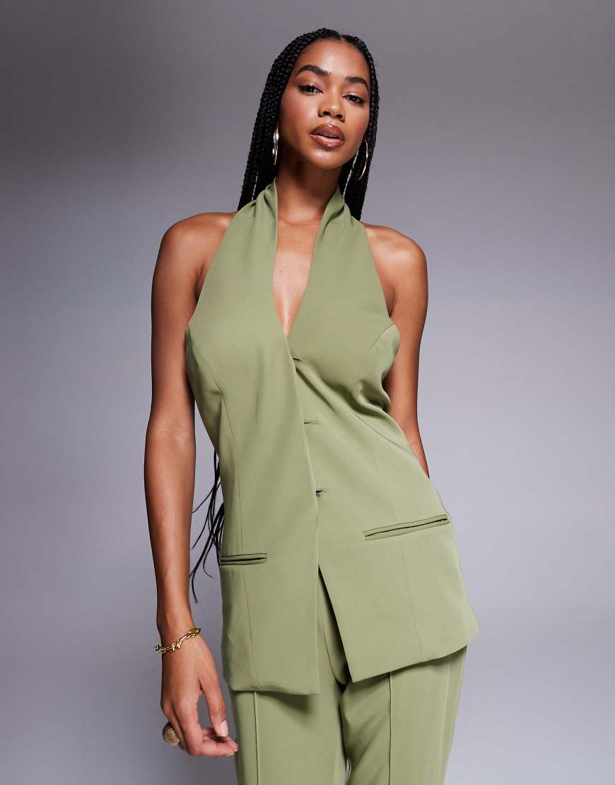 ASOS DESIGN - Elegante Neckholder-Weste in Olivgrün, Kombiteil von ASOS DESIGN
