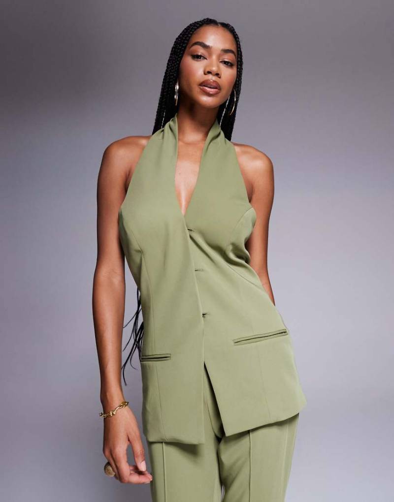 ASOS DESIGN - Elegante Neckholder-Weste in Olivgrün, Kombiteil von ASOS DESIGN