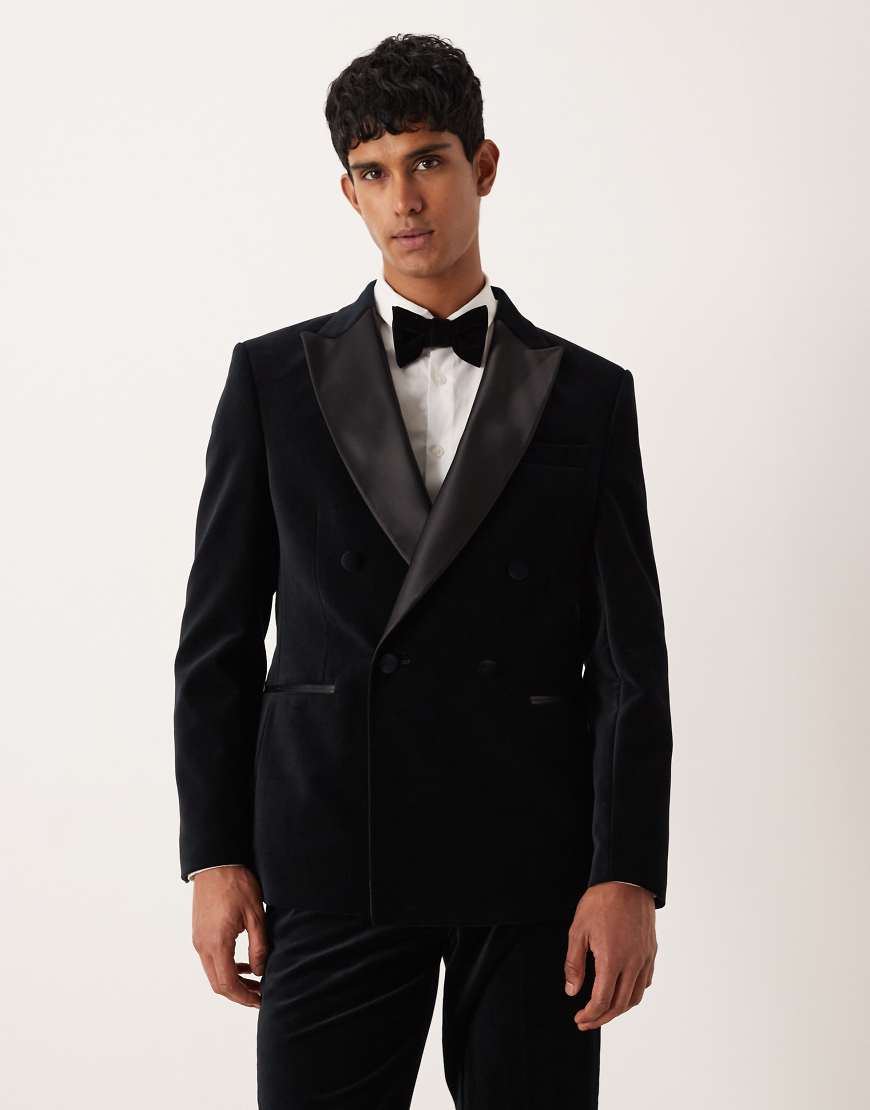 ASOS DESIGN - Elegante Smoking-Jacke aus Baumwoll-Samt in Schwarz mit regulärem Schnitt von ASOS DESIGN