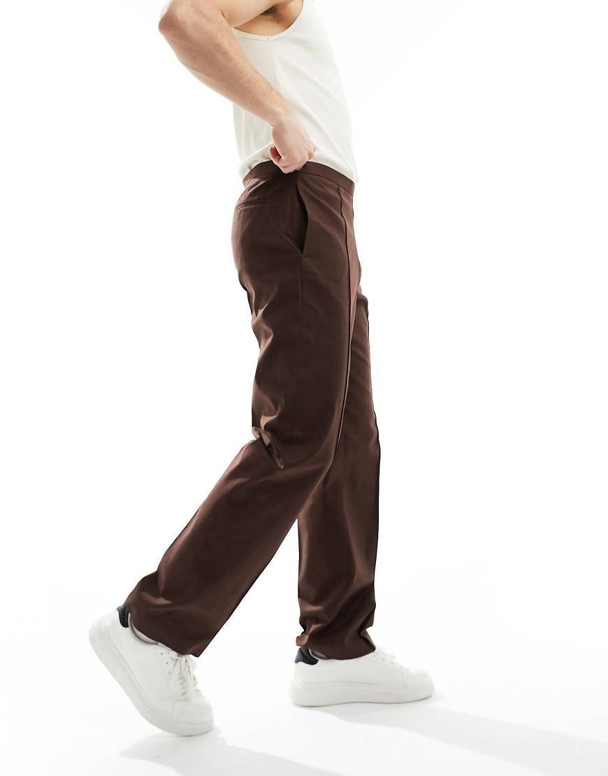 ASOS DESIGN - Elegante Straight Fit Hose in Braun aus Leinenmix ASOS DESIGN - Elegante Straight Fit Hose in Braun aus Leinenmix von ASOS DESIGN