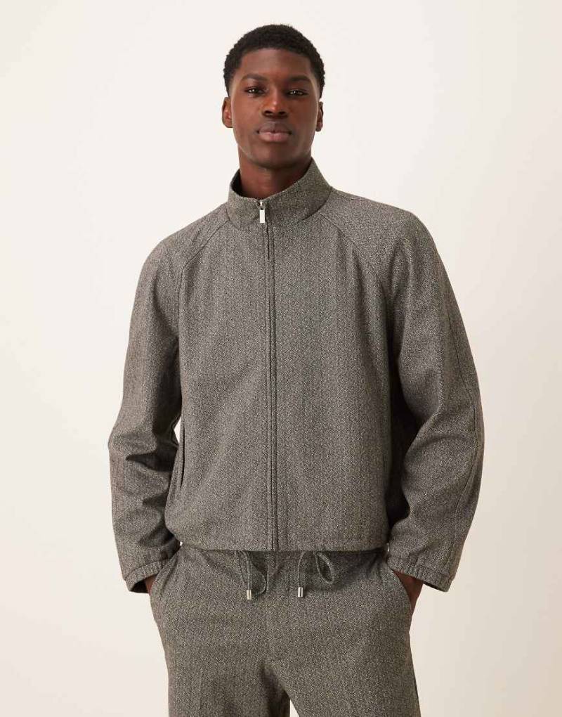 ASOS DESIGN - Elegante Trainingsjacke in Grau mit Fischgrätmuster, Kombiteil von ASOS DESIGN