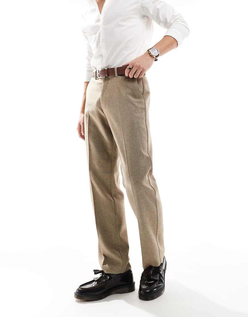 ASOS DESIGN - Elegante Hose aus Twill in Steinbeige mit geradem Schnitt und Wollanteil-Neutral von ASOS DESIGN