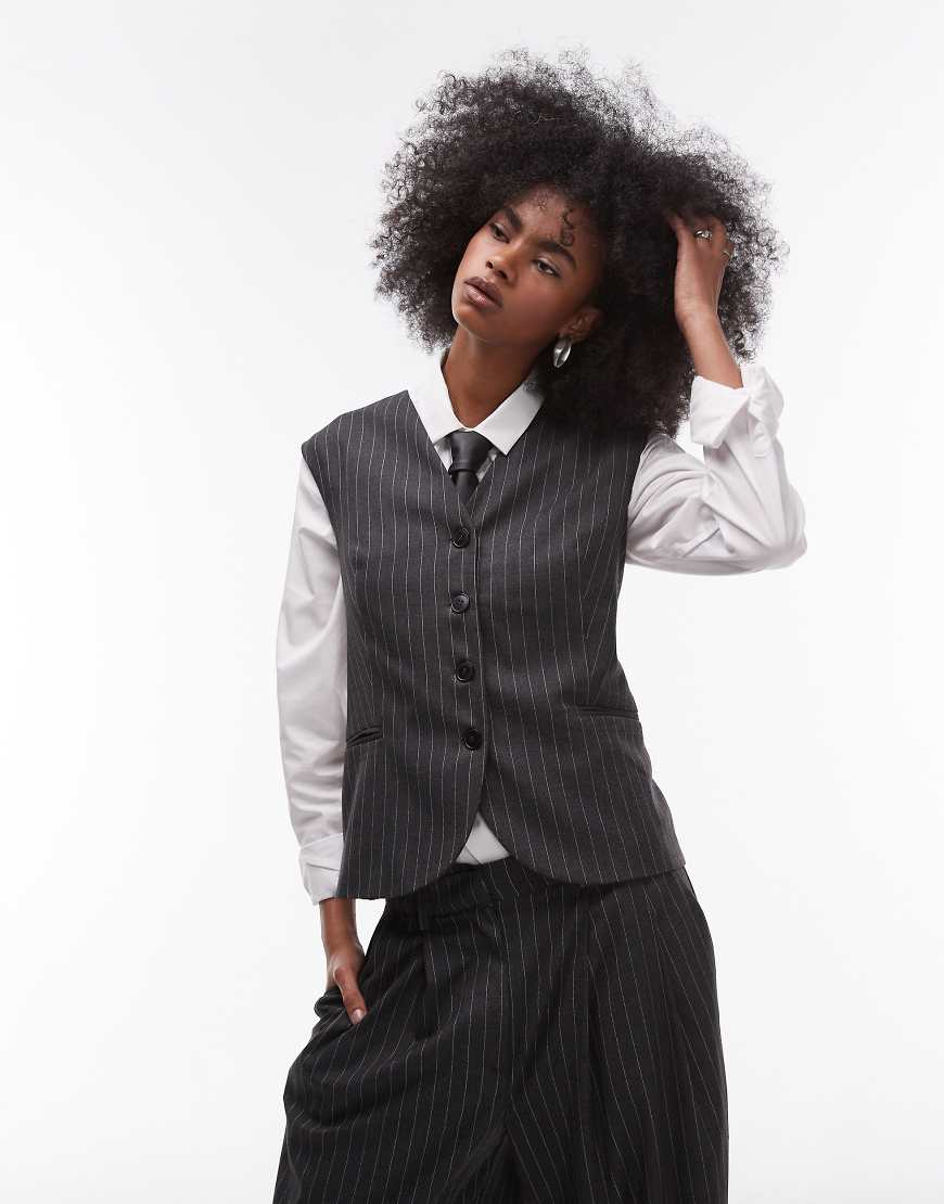 ASOS DESIGN - Elegante Weste in Anthrazit mit Stehkragen und Nadelstreifen-Bunt von ASOS DESIGN