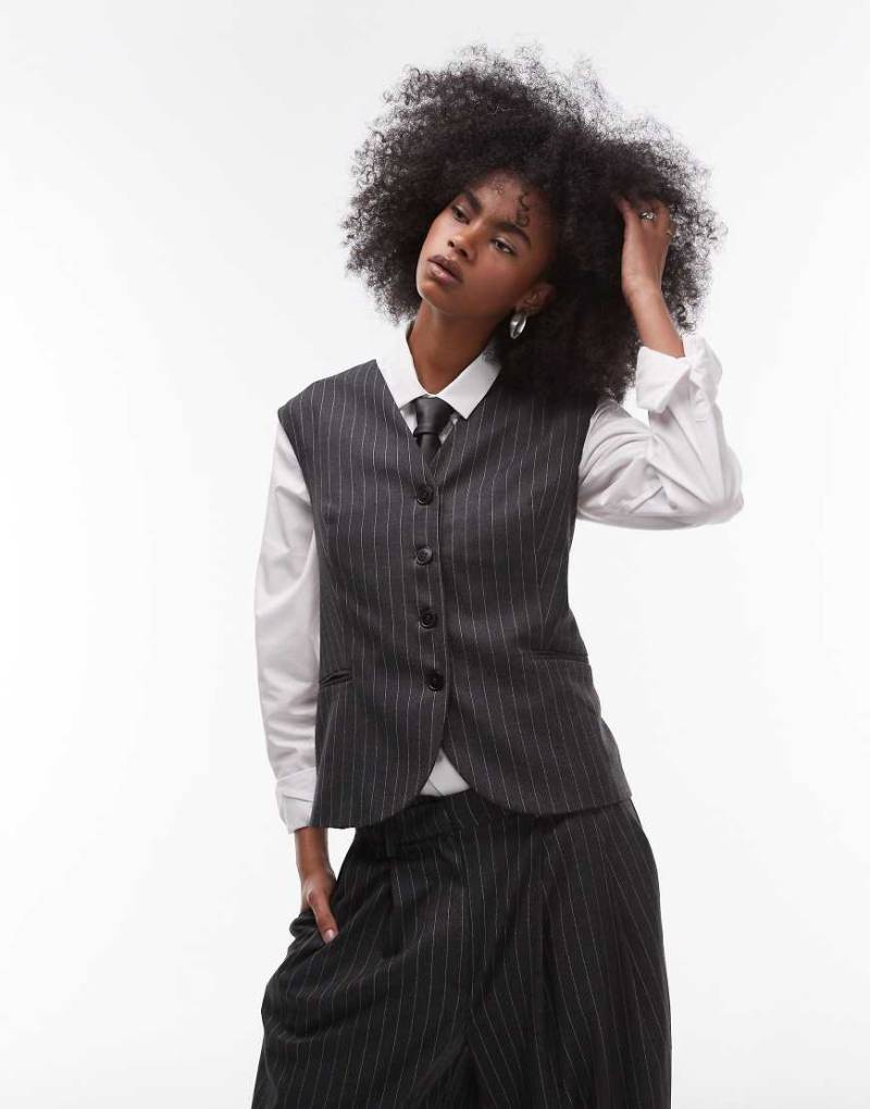ASOS DESIGN - Elegante Weste in Anthrazit mit Stehkragen und Nadelstreifen-Bunt von ASOS DESIGN