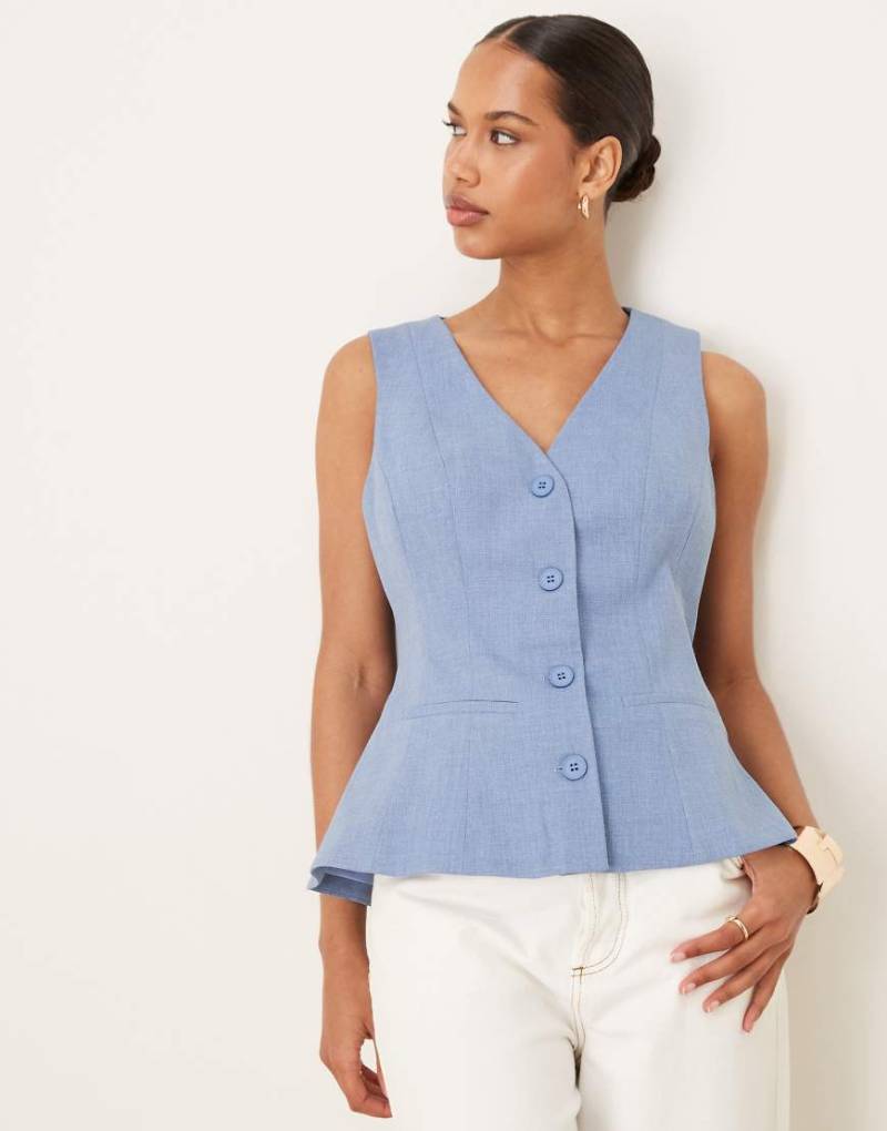 ASOS DESIGN - Elegante Weste in Blau mit Schößchensaum-Braun von ASOS DESIGN