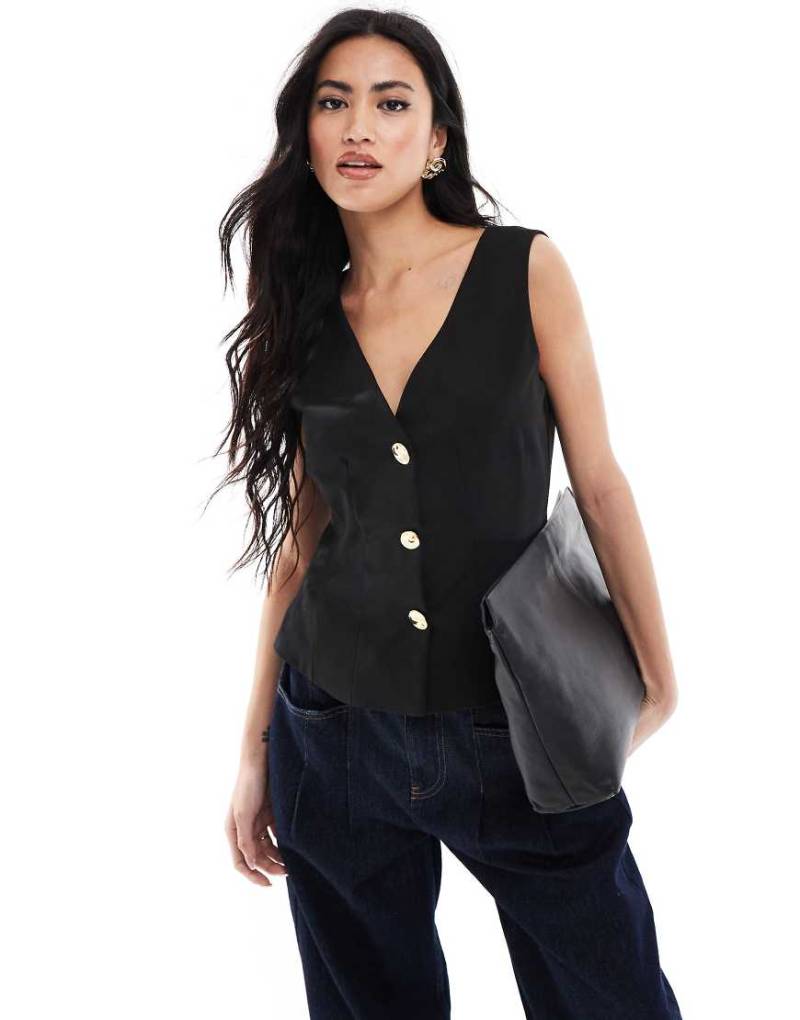 ASOS DESIGN - Elegante Weste in Schwarz mit Schößchen und Verzierung von ASOS DESIGN
