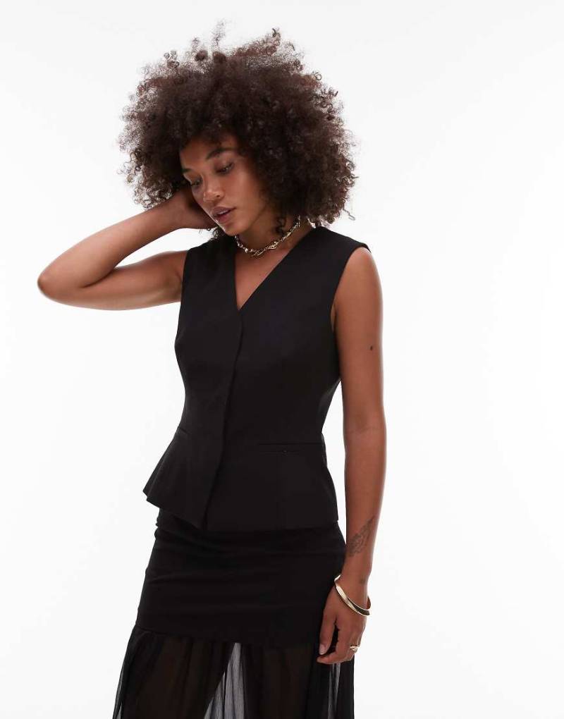 ASOS DESIGN - Elegante Weste in Schwarz mit hohem Reversansatz, Kombiteil von ASOS DESIGN