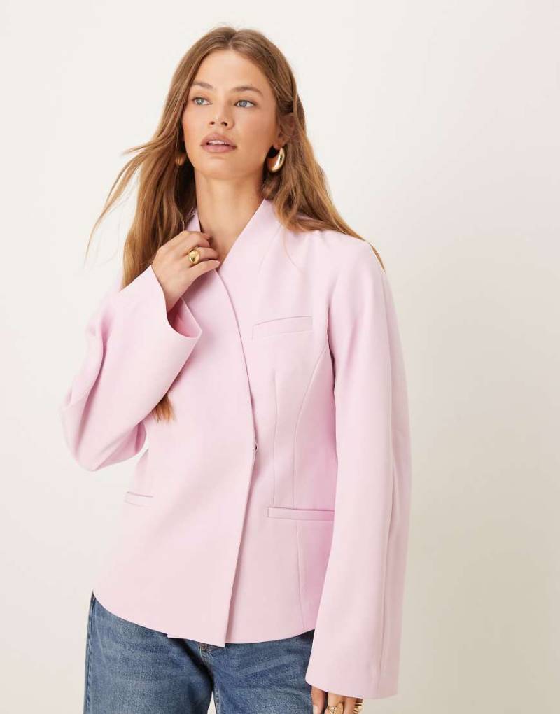 ASOS DESIGN - Eleganter, kragenloser Blazer in Rosa mit Cocoon-Ärmeln von ASOS DESIGN