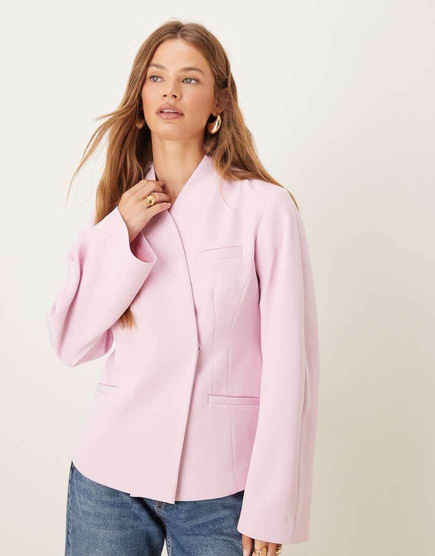 ASOS DESIGN - Eleganter, kragenloser Blazer in Rosa mit Cocoon-Ärmeln von ASOS DESIGN