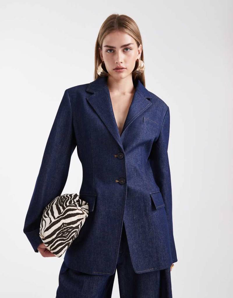 ASOS DESIGN - Eleganter, taillierter Denim-Blazer in Indigoblau, Kombiteil-Marineblau von ASOS DESIGN