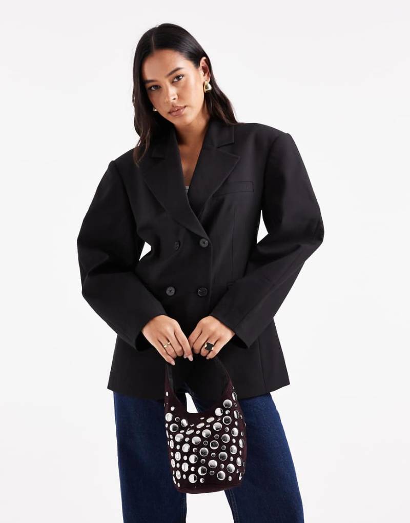 ASOS DESIGN - Eleganter, zweireihiger Blazer in Schwarz mit Kokonärmeln von ASOS DESIGN