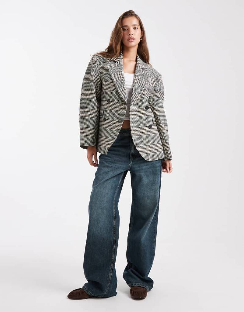 ASOS DESIGN - Eleganter, zweireihiger Blazer mit Cocoon-Ärmeln und Karomuster-Bunt von ASOS DESIGN