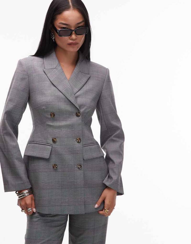 ASOS DESIGN - Eleganter Anzugblazer in Schwarz-Weiß kariert mit zweireihigem Design und lockerer Passform von ASOS DESIGN