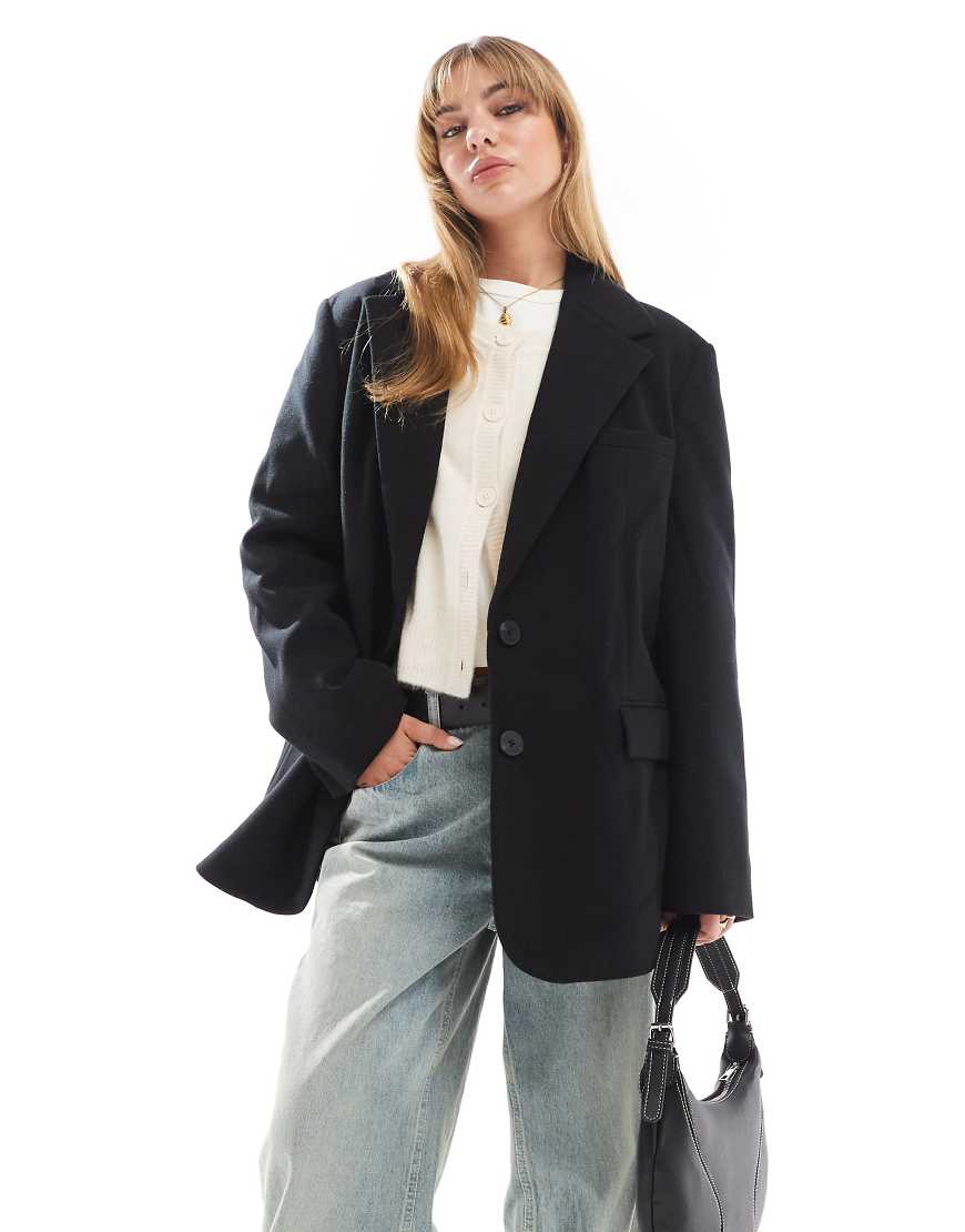ASOS DESIGN - Eleganter Blazer aus Wollimitat in Schwarz von ASOS DESIGN