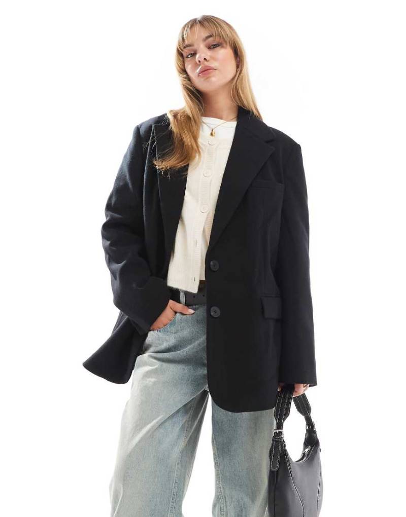 ASOS DESIGN - Eleganter Blazer aus Wollimitat in Schwarz von ASOS DESIGN