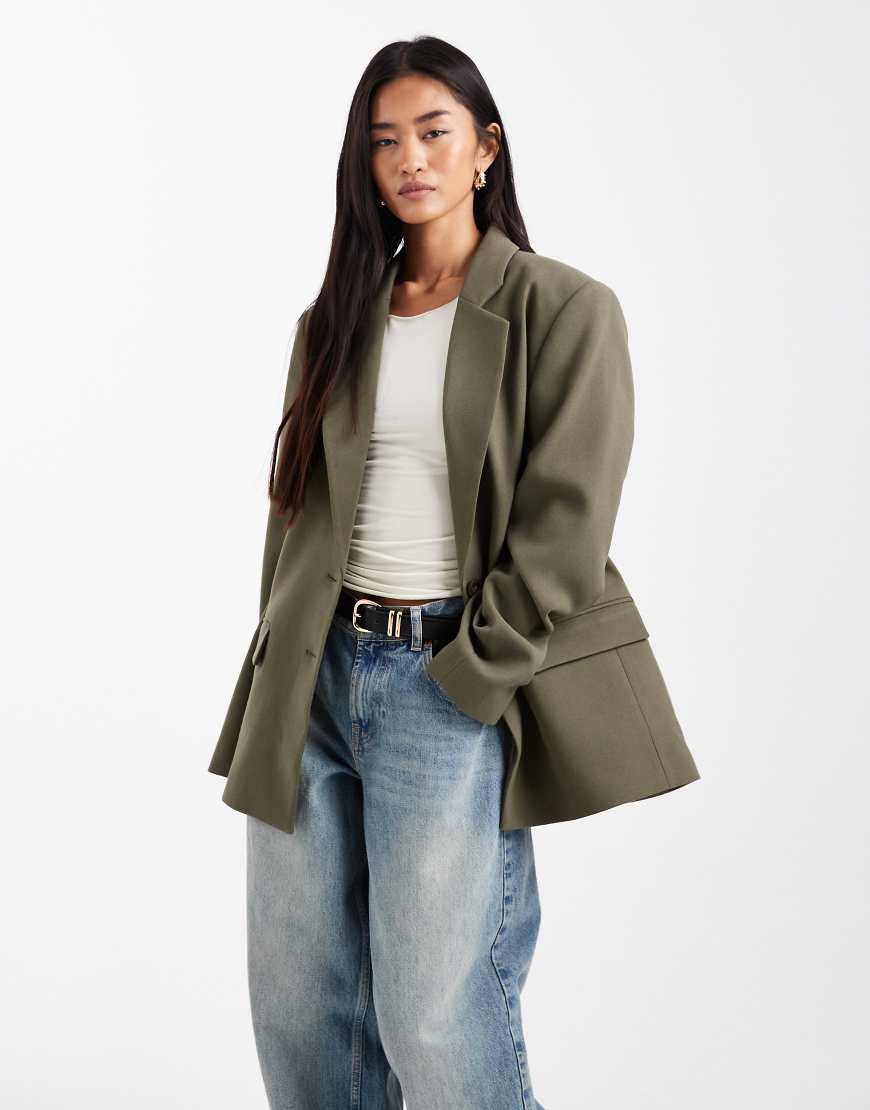 ASOS DESIGN - Eleganter Grandad-Blazer in Khaki-Grün von ASOS DESIGN