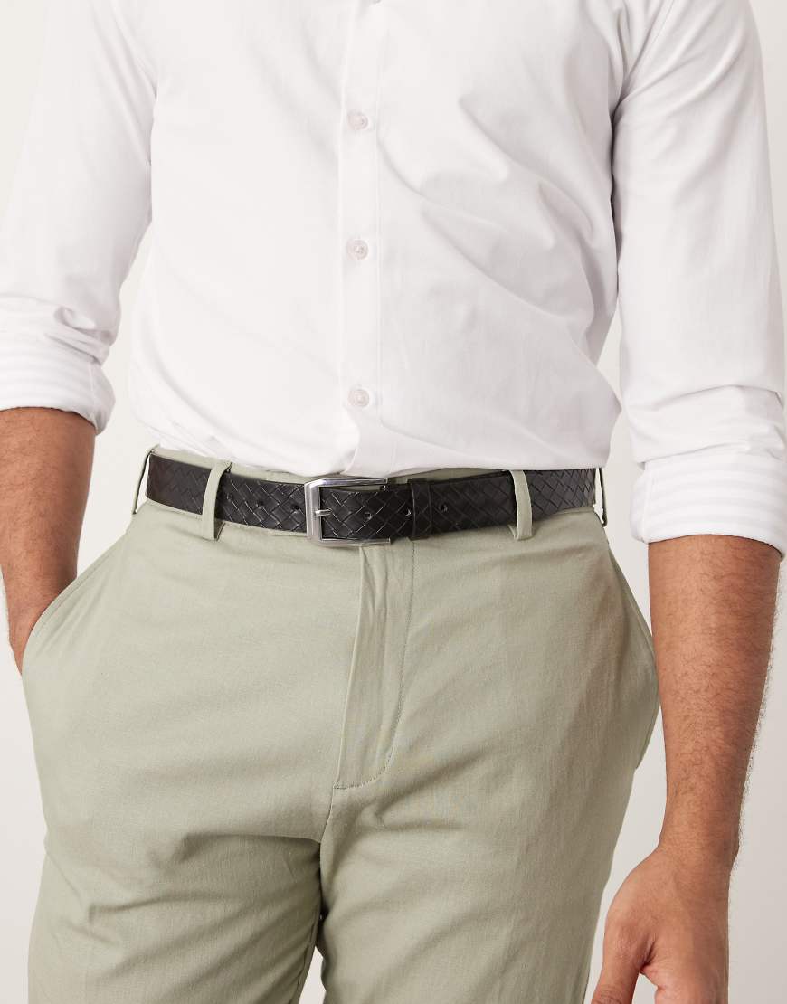 ASOS DESIGN - Eleganter Ledergürtel aus Kunstleder mit Webprägung-Schwarz von ASOS DESIGN