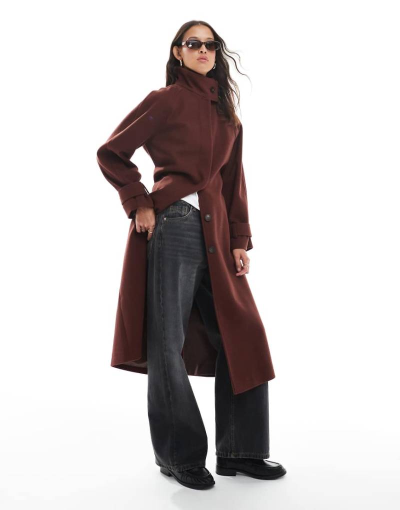 ASOS DESIGN - Eleganter Longline-Trenchcoat in Rostrot mit Trichterkragen von ASOS DESIGN