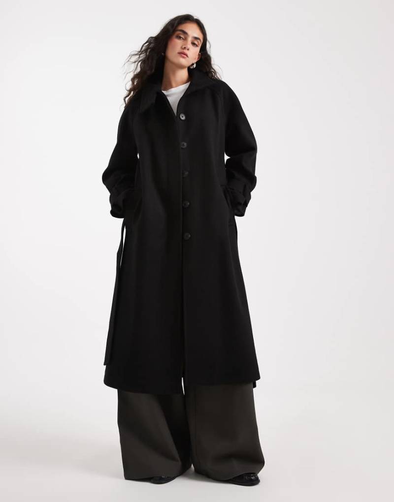 ASOS DESIGN - Eleganter Longline-Trenchcoat in Schwarz mit Trichterkragen von ASOS DESIGN