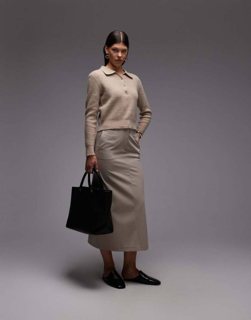 ASOS DESIGN - Eleganter Midi-Bleistiftrock in Steinbeige mit Gürtel-Neutral von ASOS DESIGN