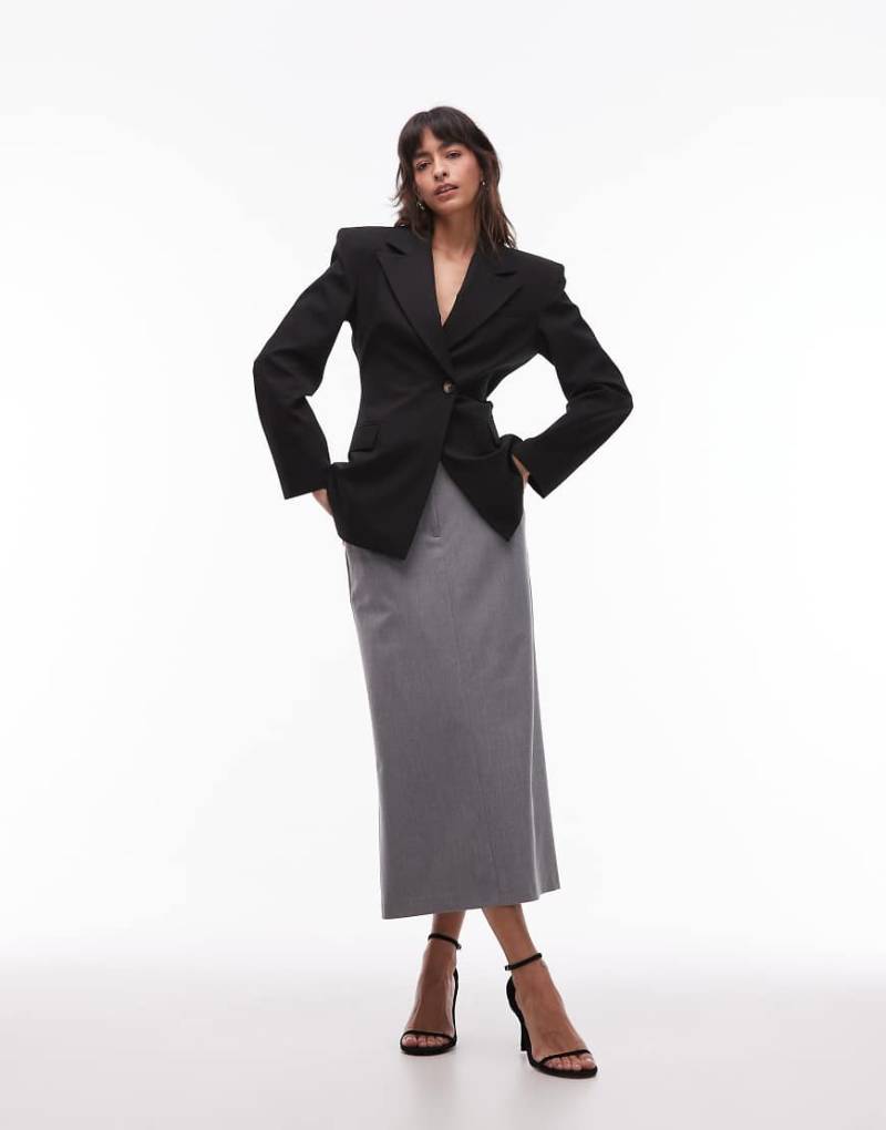 ASOS DESIGN - Eleganter Midi-Bleistiftrock in grau meliert mit Gürtel von ASOS DESIGN