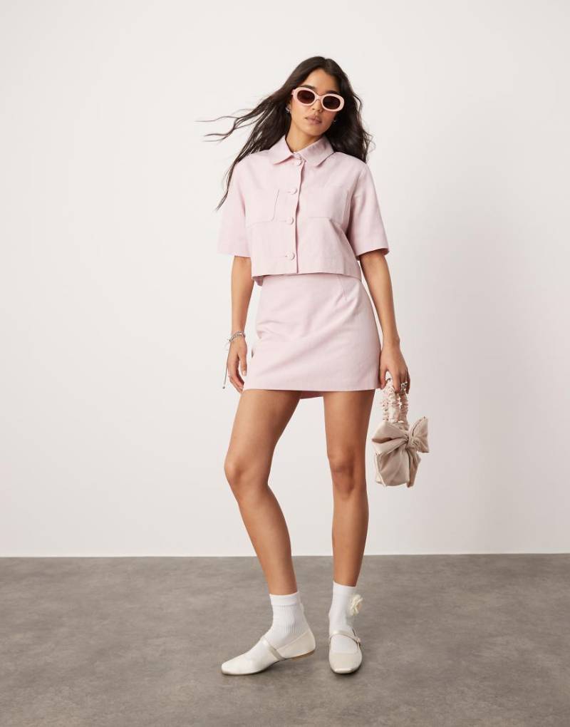 ASOS DESIGN - Eleganter Minirock in rosafarbenem Leinen-Look, Kombiteil von ASOS DESIGN