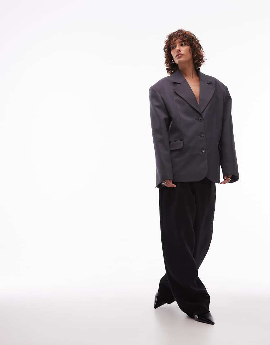 ASOS DESIGN - Eleganter Oversize-Blazer aus Wollmix in Anthrazit mit betonter Schulterpartie-Grau von ASOS DESIGN