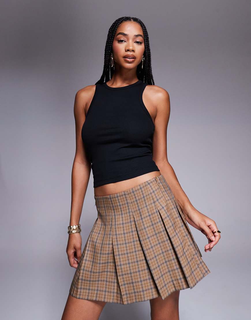 ASOS DESIGN - Eleganter kurzer Faltenrock in braun kariert-Bunt von ASOS DESIGN