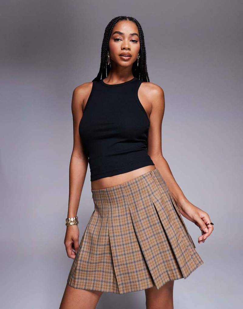 ASOS DESIGN - Eleganter kurzer Faltenrock in braun kariert-Bunt von ASOS DESIGN