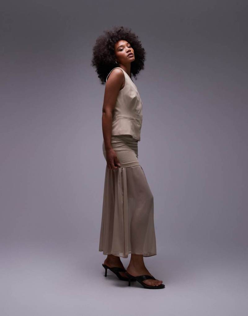 ASOS DESIGN - Eleganter mehrlagiger Maxirock aus Chiffon in Steinbeige, Kombiteil-Neutral von ASOS DESIGN