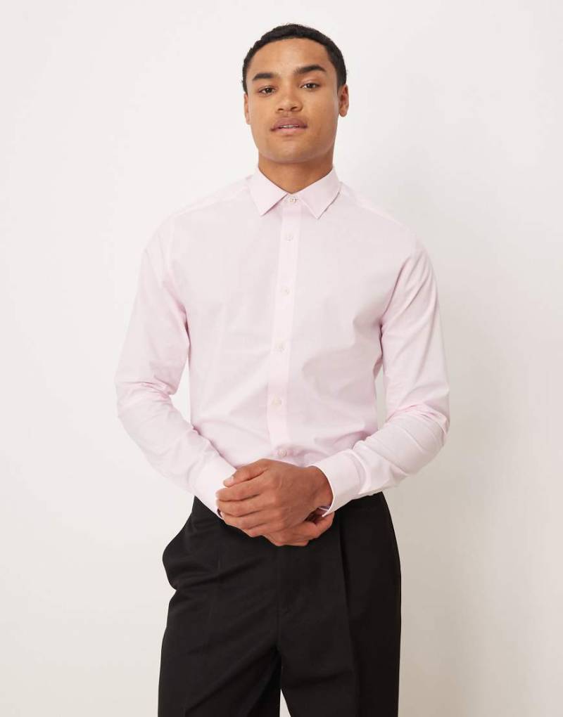 ASOS DESIGN - Elegantes, schmal geschnittenes Hemd in Rosa mit fein genoppter Textur von ASOS DESIGN