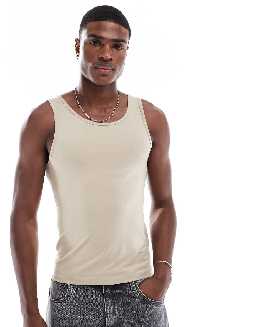 ASOS DESIGN - Basic-Muskelshirt in Steinbeige-Neutral von ASOS DESIGN