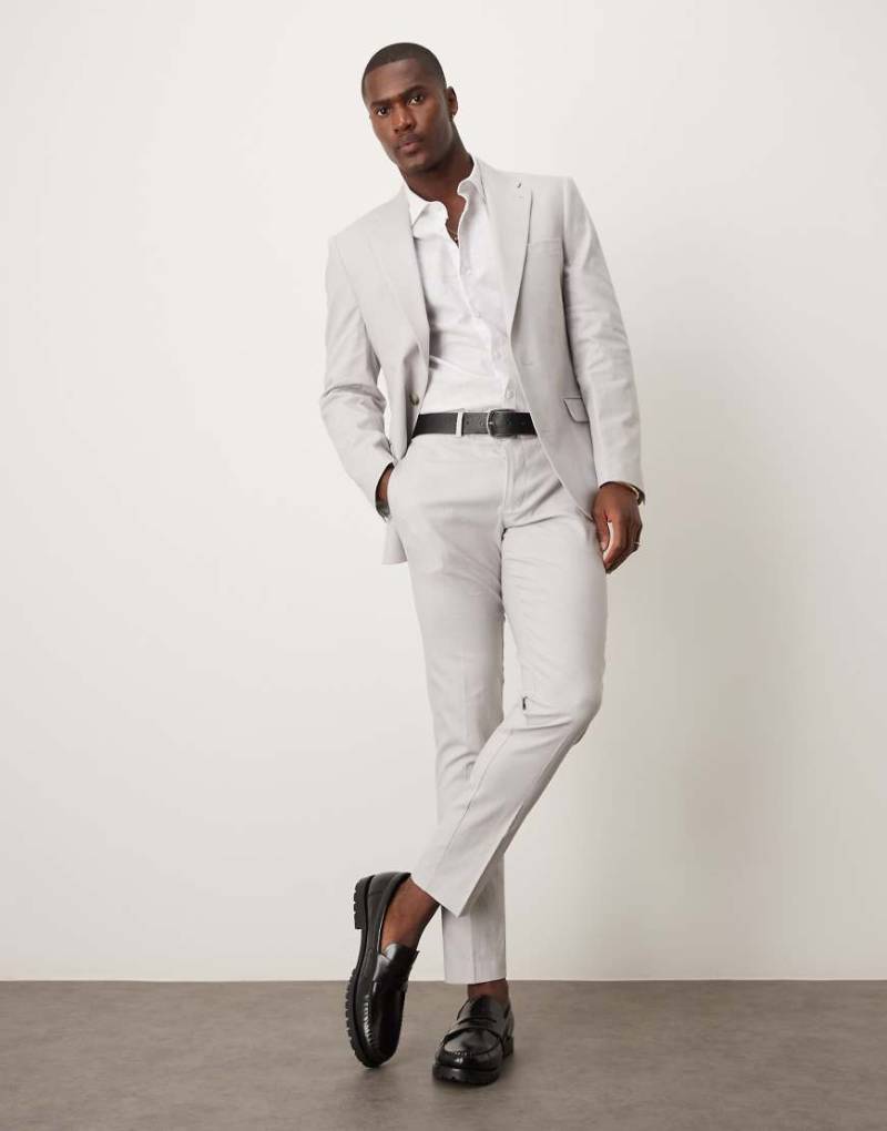 ASOS DESIGN - Eng geschnittene Anzughose aus Leinenmix in Grau von ASOS DESIGN
