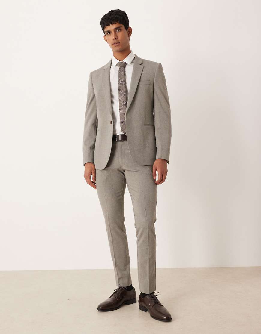 ASOS DESIGN - Eng geschnittene Anzughose aus Twill in Steinbeige-Grün von ASOS DESIGN