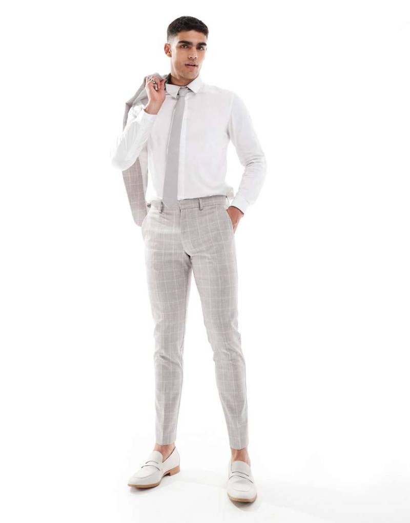 ASOS DESIGN - Eng geschnittene Anzughose in Beige mit großem Karomuster-Neutral von ASOS DESIGN
