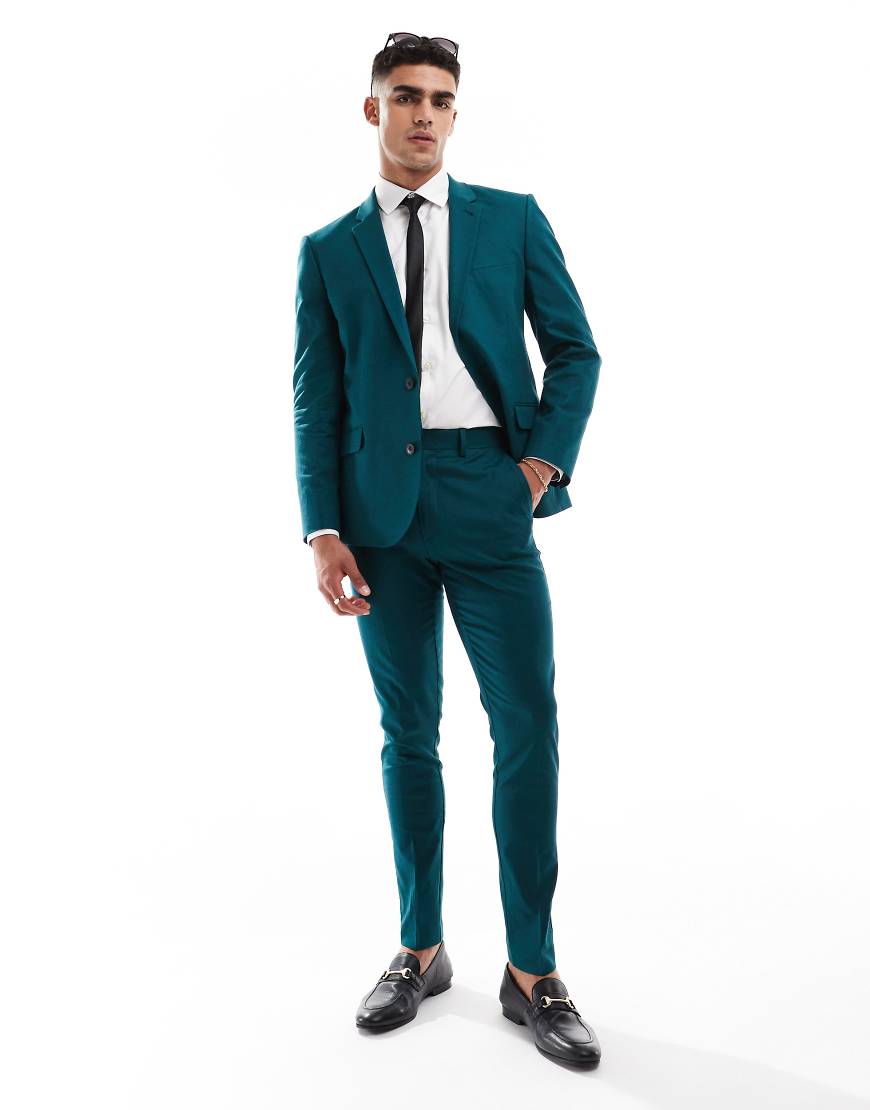 ASOS DESIGN - Eng geschnittene Anzughose in Blaugrün mit Leinenanteil ASOS DESIGN - Eng geschnittene Anzughose in Blaugrün mit Leinenanteil von ASOS DESIGN