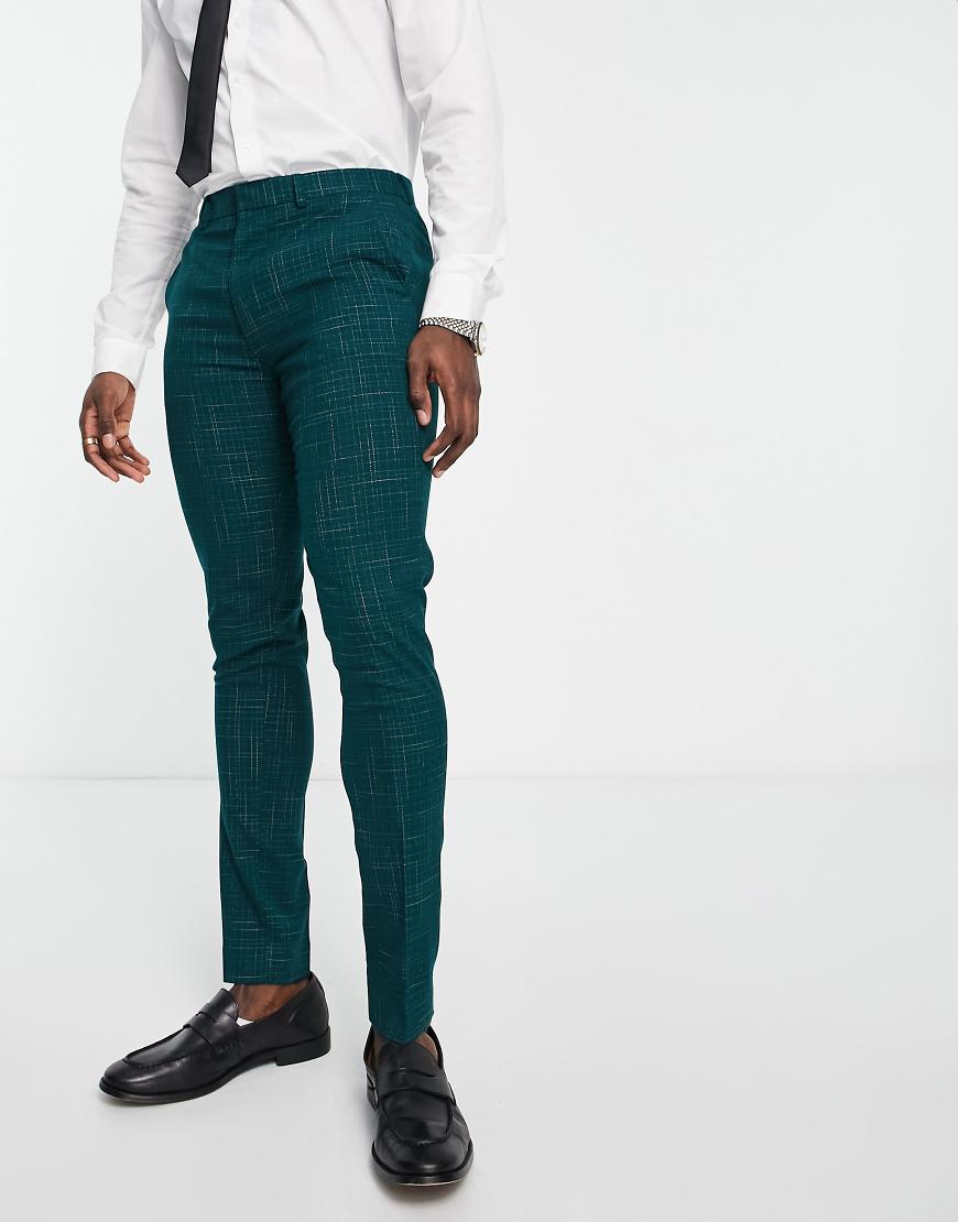 ASOS DESIGN - Eng geschnittene Anzughose in Grün mit Kreuzschraffurmuster von ASOS DESIGN