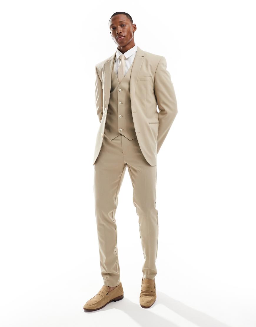 ASOS DESIGN - Eng geschnittene Anzughose in Steinbeige-Neutral von ASOS DESIGN