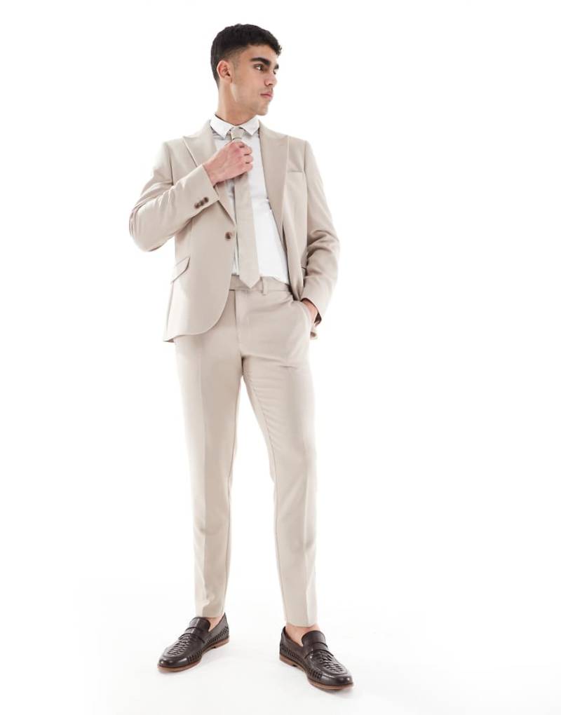 ASOS DESIGN - Eng geschnittene Anzughose in Taupe mit Flammengarnstruktur-Neutral von ASOS DESIGN