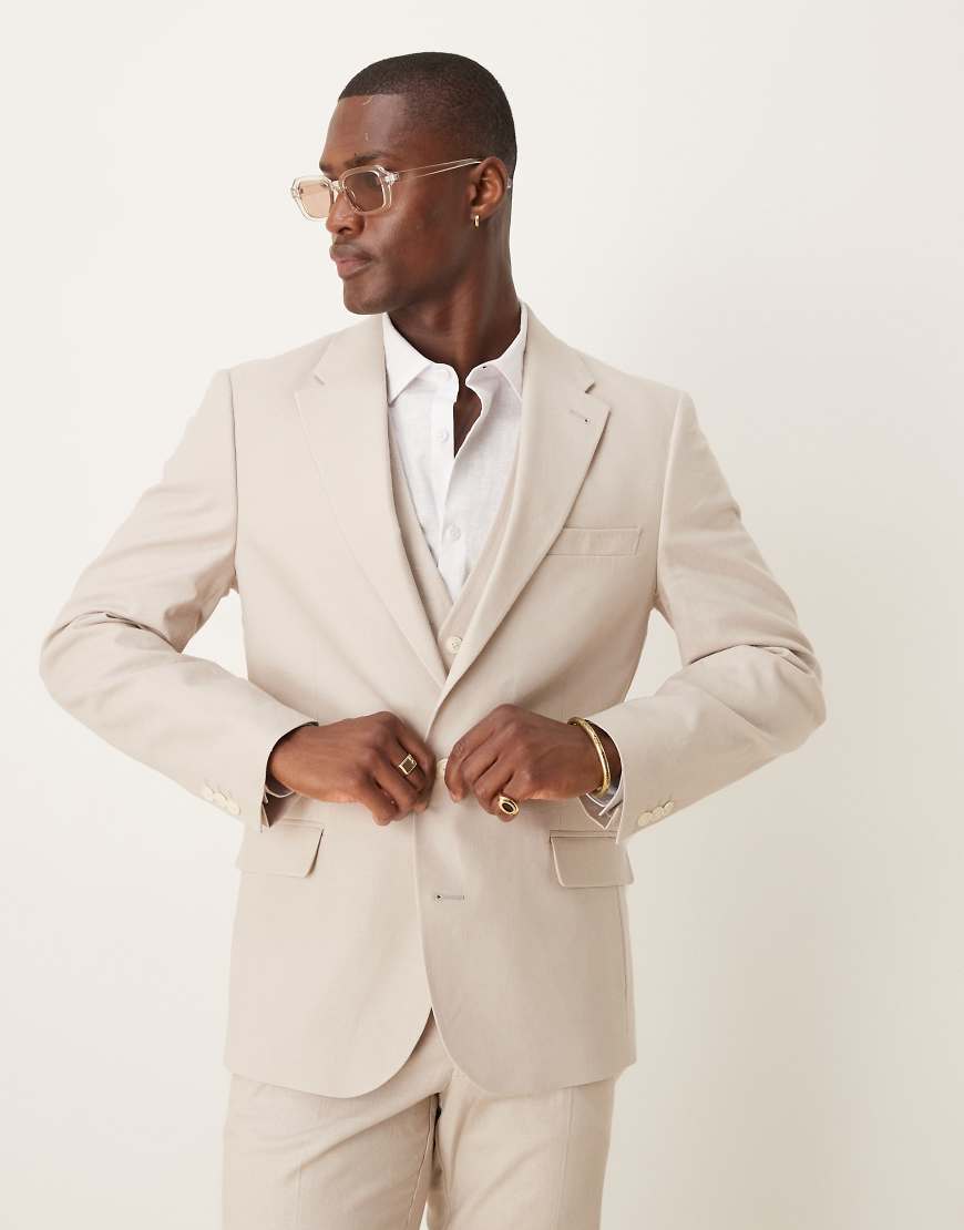 ASOS DESIGN - Eng geschnittene Anzugjacke aus Leinenmix in Steinbeige-Neutral ASOS DESIGN - Eng geschnittene Anzugjacke aus Leinenmix in Steinbeige-Neutral von ASOS DESIGN