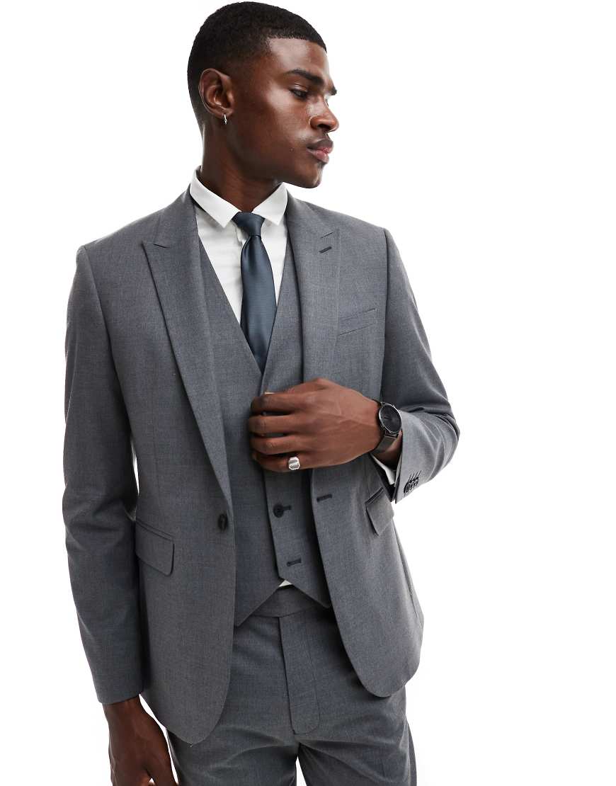 ASOS DESIGN - Eng geschnittene Anzugjacke in Anthrazit mit Wollanteil-Grau ASOS DESIGN - Eng geschnittene Anzugjacke in Anthrazit mit Wollanteil-Grau von ASOS DESIGN