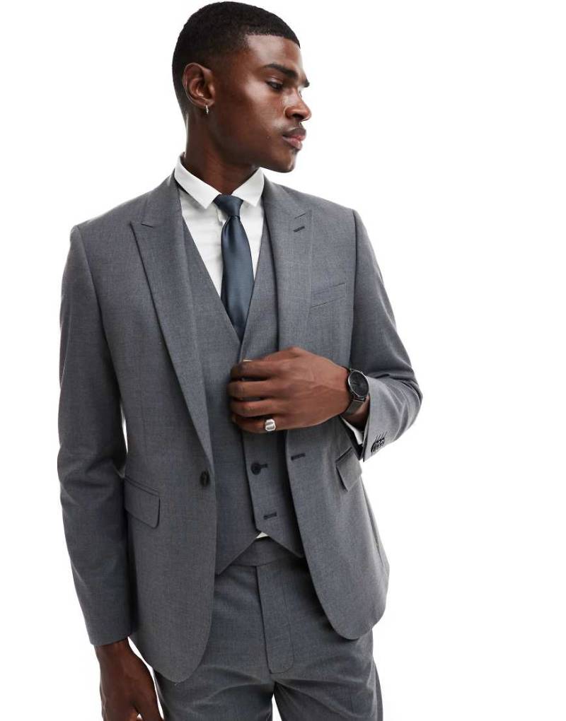 ASOS DESIGN - Eng geschnittene Anzugjacke in Anthrazit mit Wollanteil-Grau von ASOS DESIGN