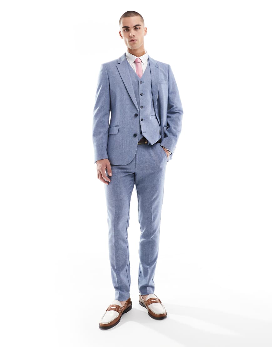 ASOS DESIGN - Eng geschnittene Anzugjacke in Blau mit Wollanteil ASOS DESIGN - Eng geschnittene Anzugjacke in Blau mit Wollanteil von ASOS DESIGN