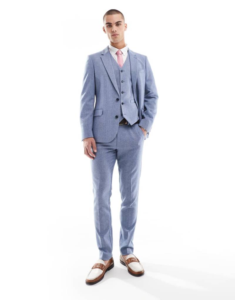 ASOS DESIGN - Eng geschnittene Anzugjacke in Blau mit Wollanteil von ASOS DESIGN