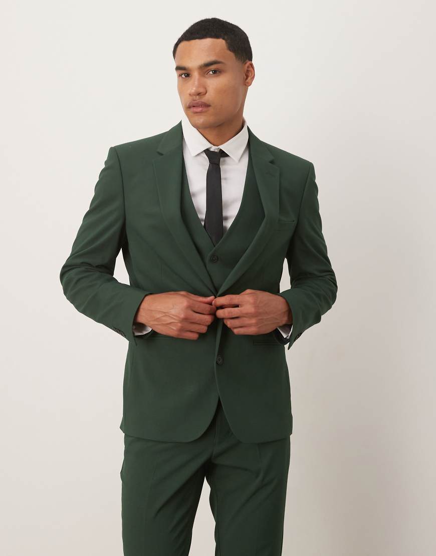 ASOS DESIGN - Eng geschnittene Anzugjacke in Dunkelgrün ASOS DESIGN - Eng geschnittene Anzugjacke in Dunkelgrün von ASOS DESIGN