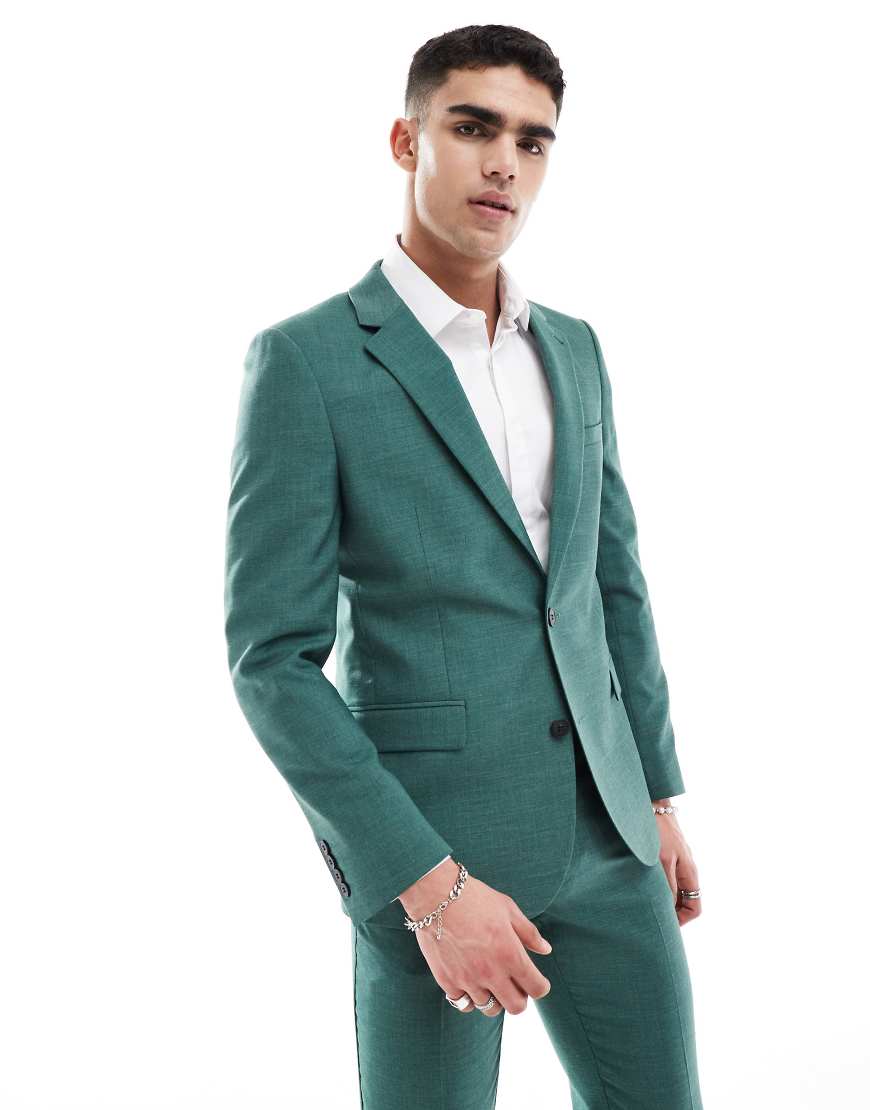 ASOS DESIGN - Eng geschnittene Anzugjacke in Grün mit Kreuzschraffur von ASOS DESIGN
