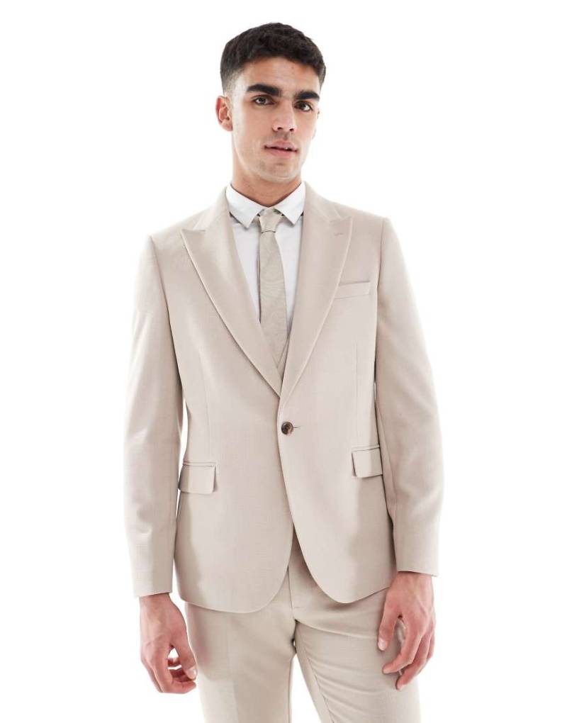 ASOS DESIGN - Eng geschnittene Anzugjacke in Taupe mit Flammengarnstruktur-Neutral von ASOS DESIGN