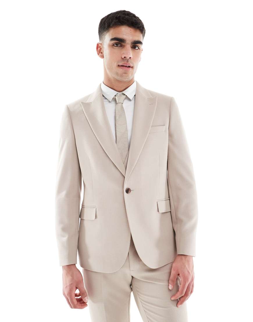 ASOS DESIGN - Eng geschnittene Anzugjacke in Taupe mit Flammengarnstruktur-Neutral ASOS DESIGN - Eng geschnittene Anzugjacke in Taupe mit Flammengarnstruktur-Neutral von ASOS DESIGN