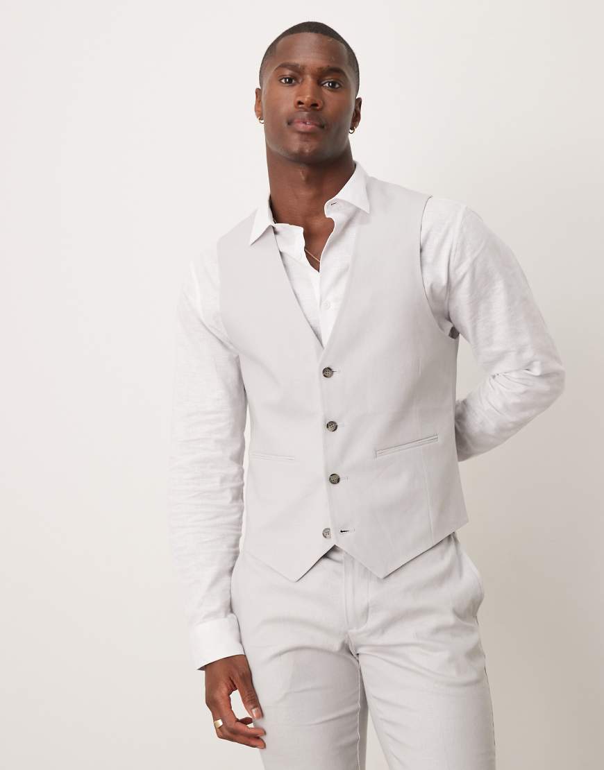 ASOS DESIGN - Eng geschnittene Anzugweste aus Leinenmix in Grau von ASOS DESIGN