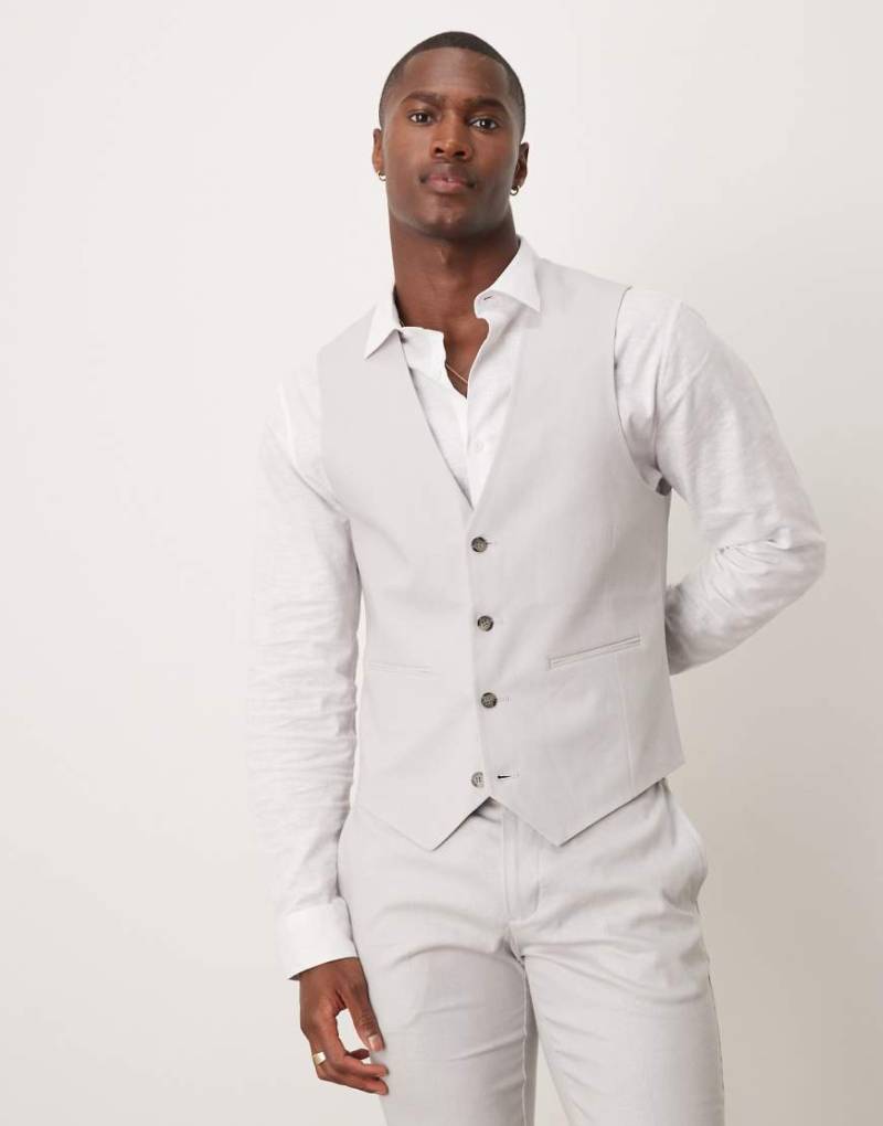 ASOS DESIGN - Eng geschnittene Anzugweste aus Leinenmix in Grau von ASOS DESIGN